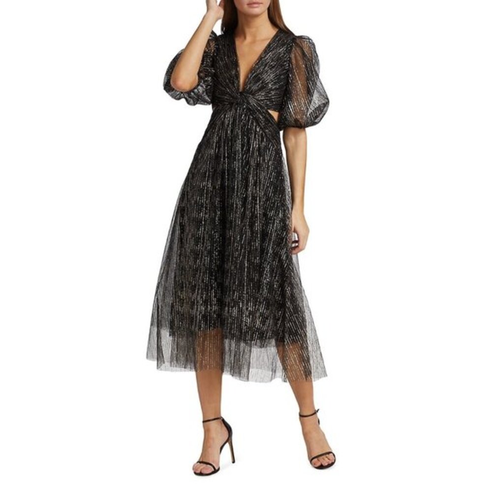 NWOT ML Monique Lhuillier black Tulle cutout Midi-Dress SIZE 6